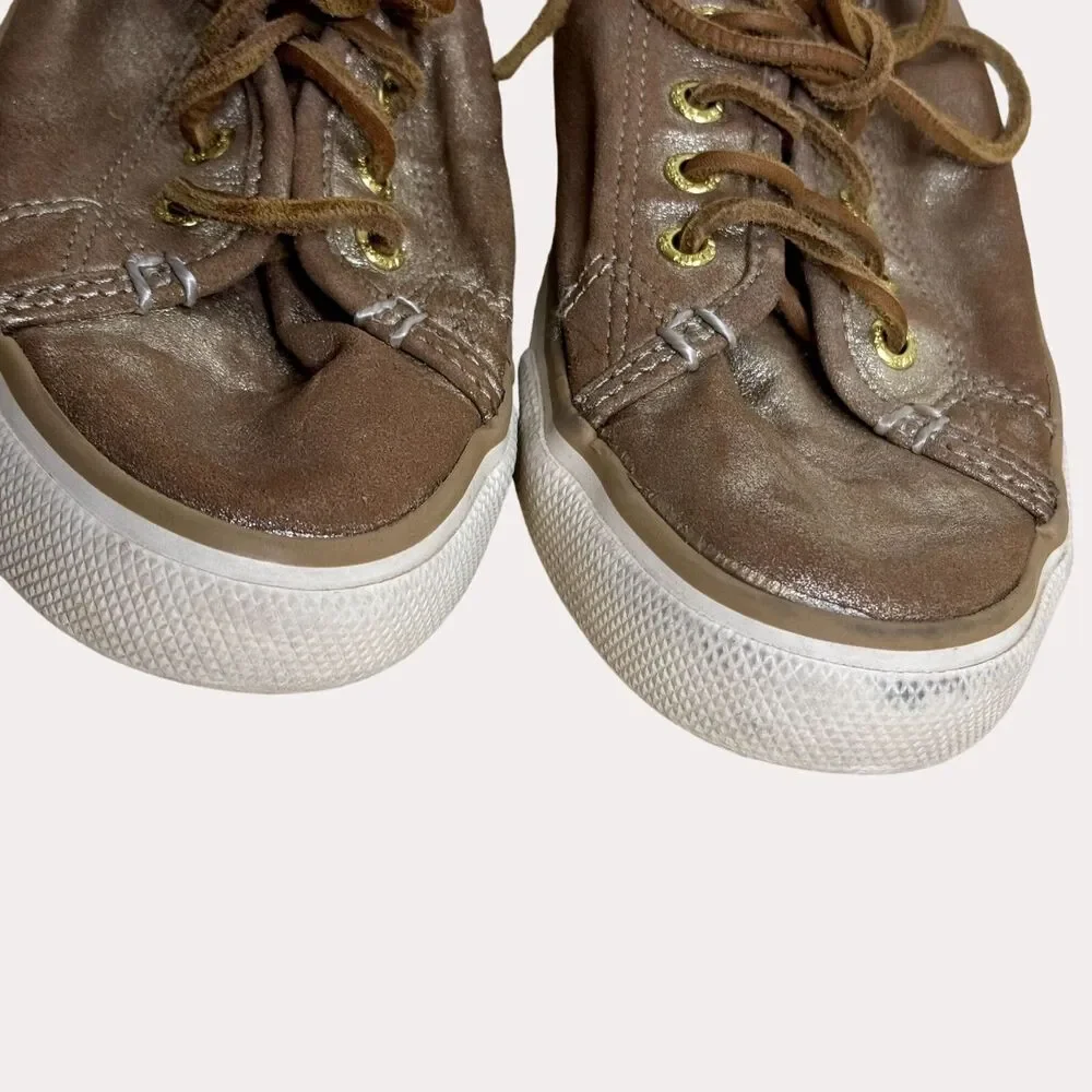 Sperry Seacoast Metallic Gold Sneakers Shoes Flats Leather Womens 7.5 bv